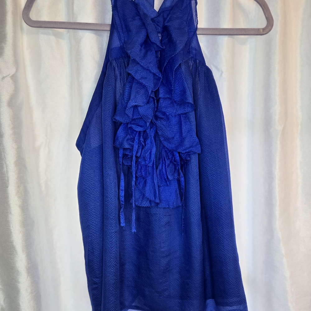 Aryn K Royal Blue Ruffle Blouse